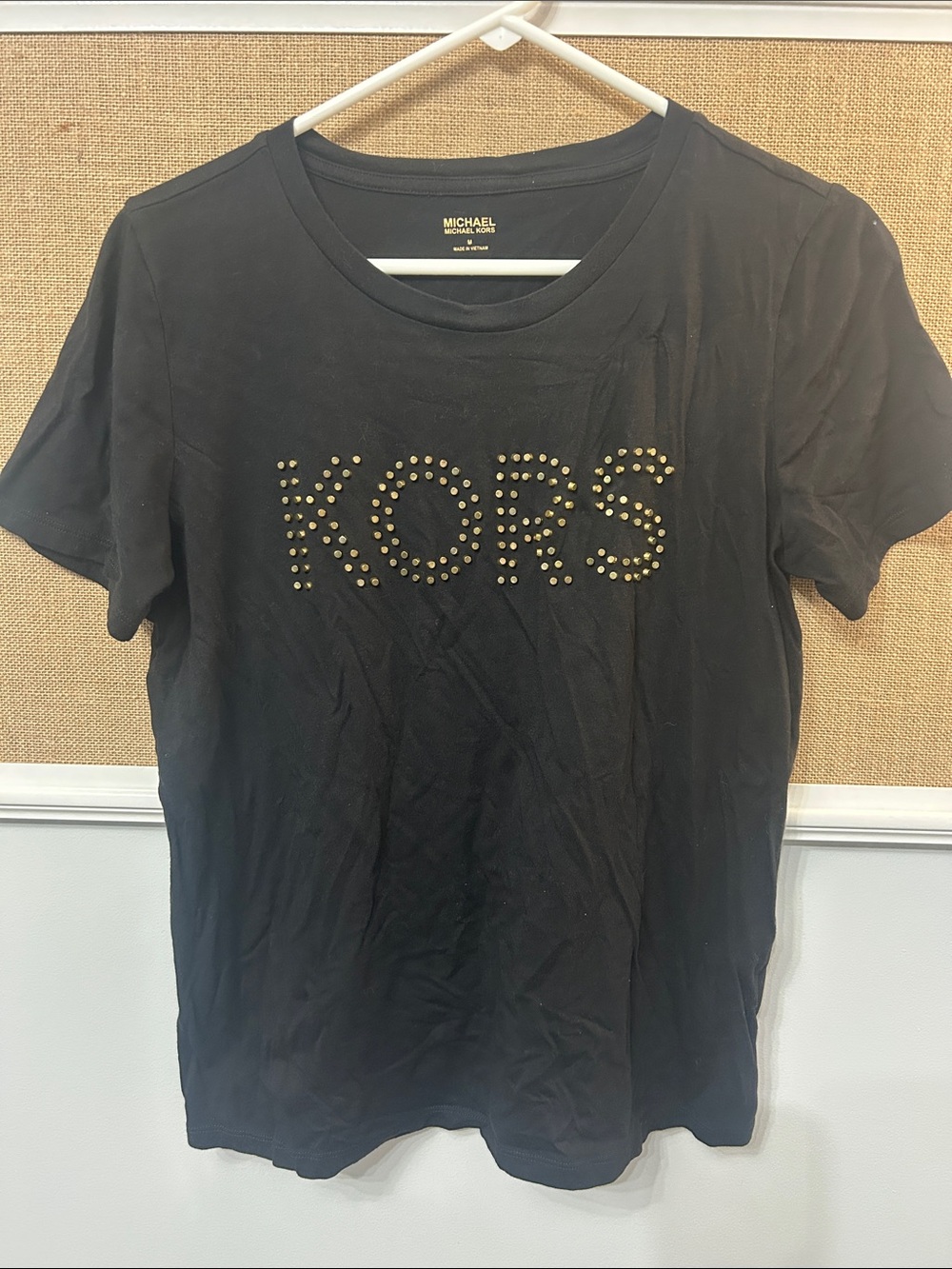 Michael Kors Black Short-Sleeve Tee with Gold Studded KORS Logo